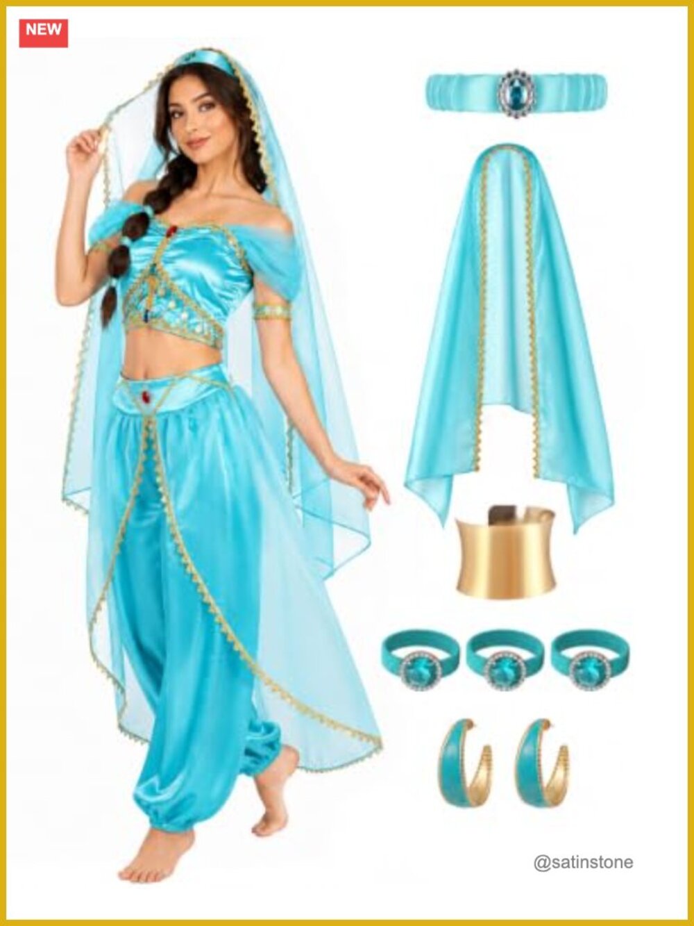 10-Piece Arabian Princess Costume Set Satin Harem Pants Halloween Cosplay
